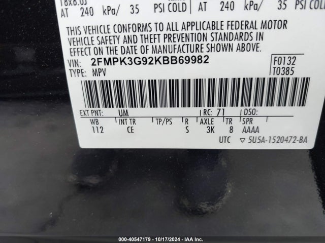 Ford EDGE SE 2019 2FMPK3G92KBB69982 Image 9
