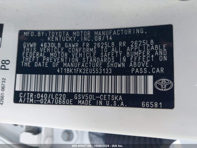 Toyota Camry Se V6 2014 4T1BK1FK2EU553133 Image 9