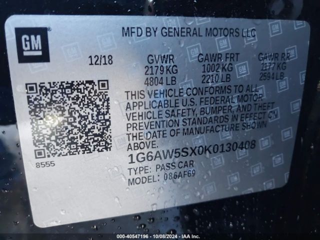 1G6AW5SX0K0130408 Cadillac Cts Standard
