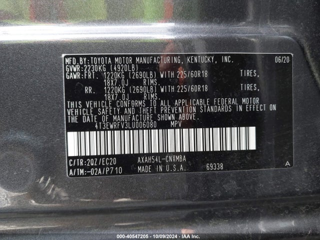 4T3EWRFV3LU006080 Toyota Rav4 Hybrid Xse