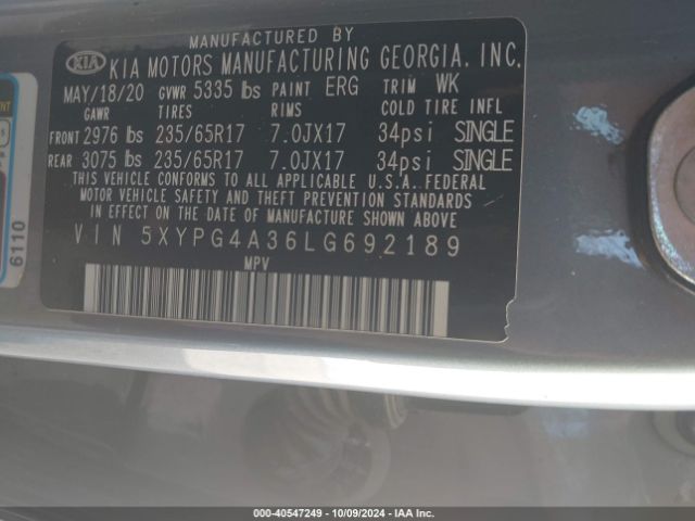 5XYPG4A36LG692189 KIA Sorento 2.4l L