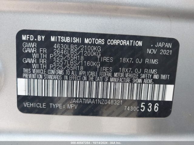 2022 MITSUBISHI ECLIPSE CROSS JA4ATWAA1NZ048321 Photo 8