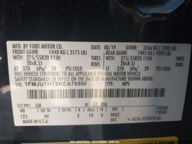 1FMJU1HT8KEA76550 Ford Expedition Xlt