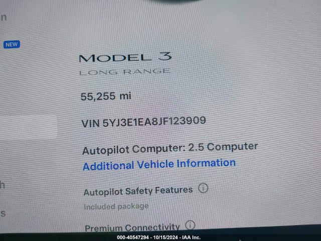 5YJ3E1EA8JF123909 Tesla Model 3 Long Range/mid Range