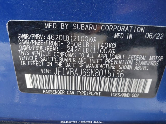 Subaru WRX GT 2022 JF1VBAU66N8015136 Image 9