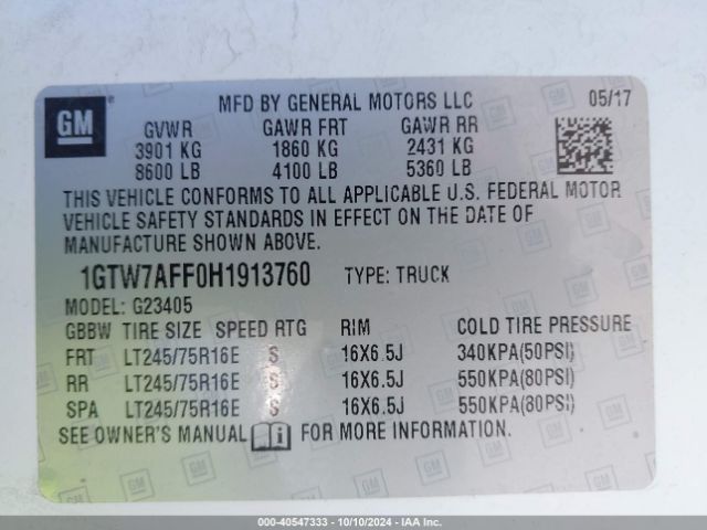 1GTW7AFF0H1913760 GMC Savana 2500 Work Van