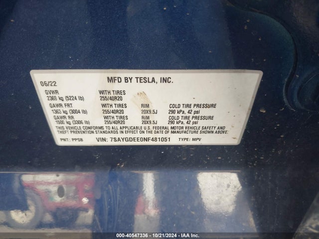 2022 TESLA MODEL Y 7SAYGDEE0NF481051 Photo 8