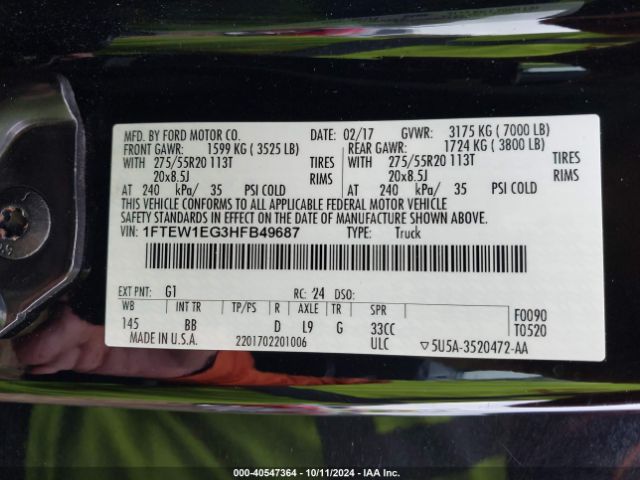 1FTEW1EG3HFB49687 Ford F-150 Platinum
