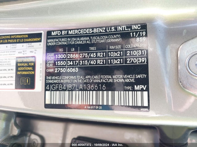 4JGFB4JB7LA136616 Mercedes-Benz GLE 350