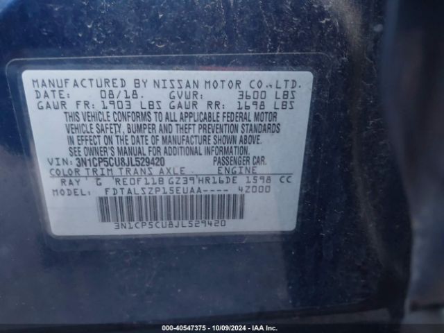 3N1CP5CU8JL529420 Nissan KICKS SV