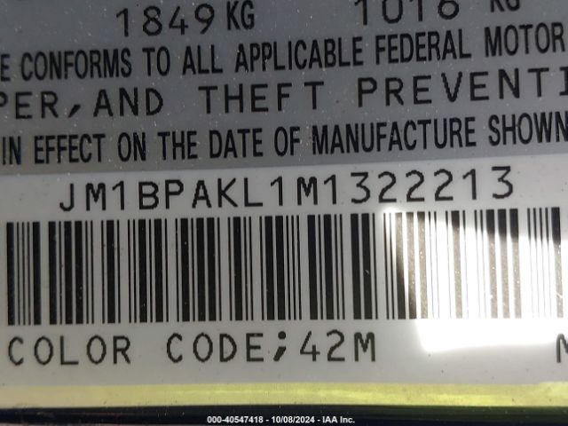 JM1BPAKL1M1322213 Mazda Mazda3 Select