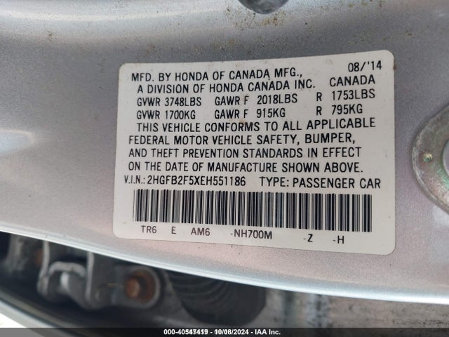 Honda Civic Lx 2014 2HGFB2F5XEH551186 Image 9