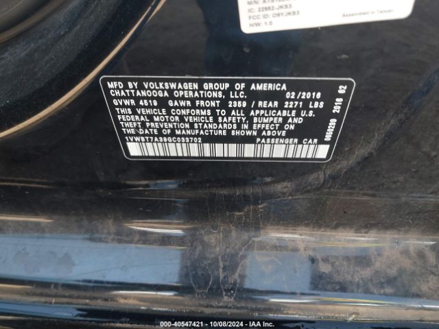 1VWBT7A39GC033702 Volkswagen Passat 1.8t Se