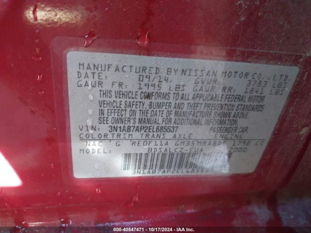 3N1AB7AP2EL685537 Nissan SENTRA S