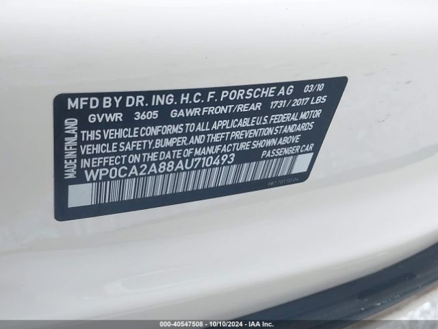 2010 PORSCHE BOXSTER WP0CA2A88AU710493 Photo 8