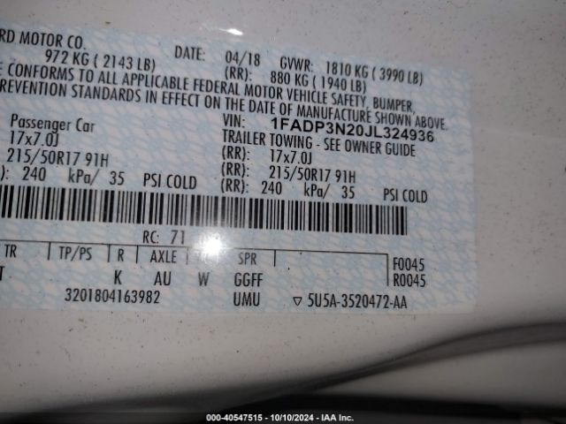 1FADP3N20JL324936 Ford Focus Titanium