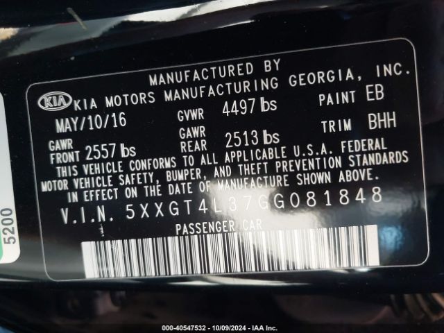 5XXGT4L37GG081848 KIA Optima Lx