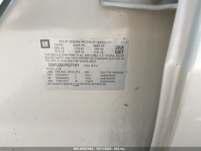 Chevrolet EQUINOX LS 2015 2GNFLEEK7F6277471 Image 9