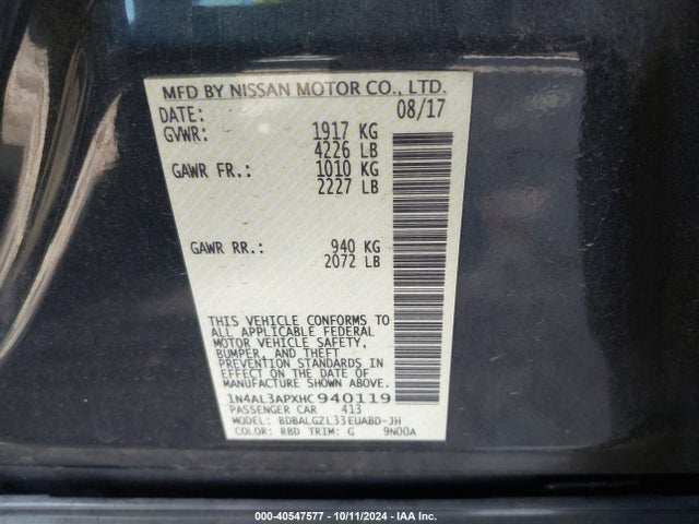 Nissan Altima 2.5 S 2017 1N4AL3APXHC940119 Image 9