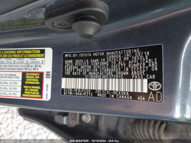 2T1BURHE4KC172915 Toyota COROLLA SE