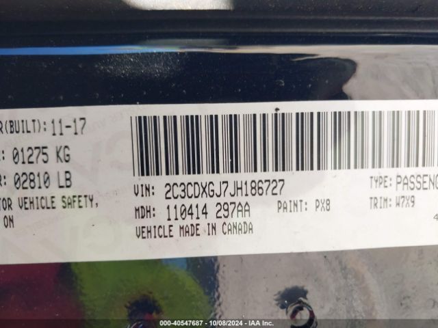 2C3CDXGJ7JH186727 Dodge Charger R/t Scat Pack Rwd