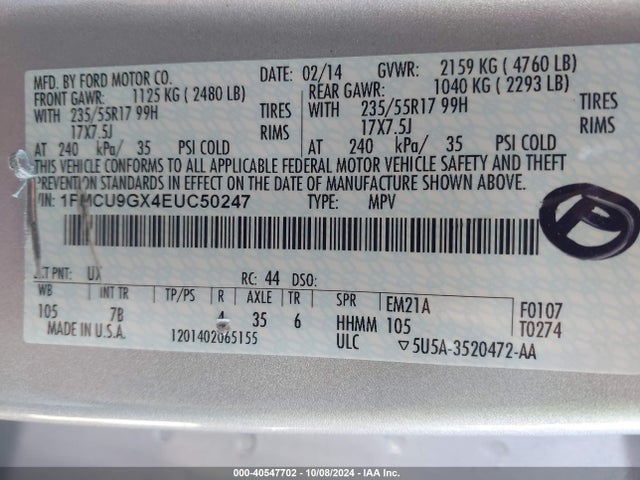 Ford ESCAPE SE 2014 1FMCU9GX4EUC50247 Image 9