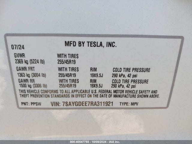 2024 TESLA MODEL Y 7SAYGDEE7RA311921 Photo 8