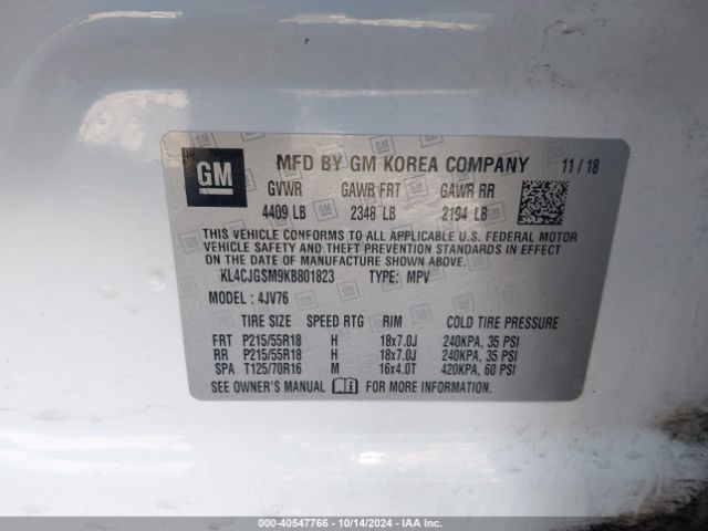 KL4CJGSM9KB801823 Buick Encore Awd Essence