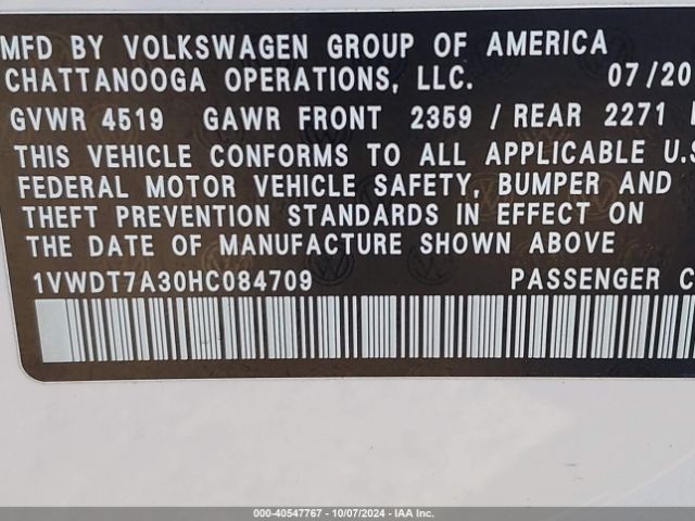 1VWDT7A30HC084709 Volkswagen Passat 1.8t R-line
