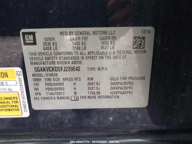 Buick Enclave Premium 2015 5GAKVCKD5FJ239642 Image 9