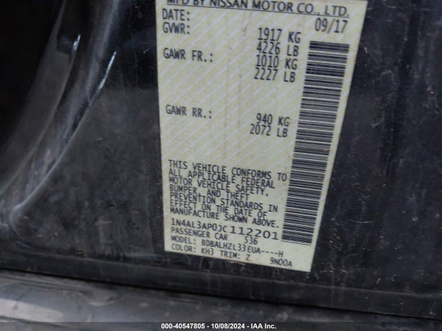 Nissan Altima 2.5 Sr 2018 1N4AL3AP0JC112201 Image 9