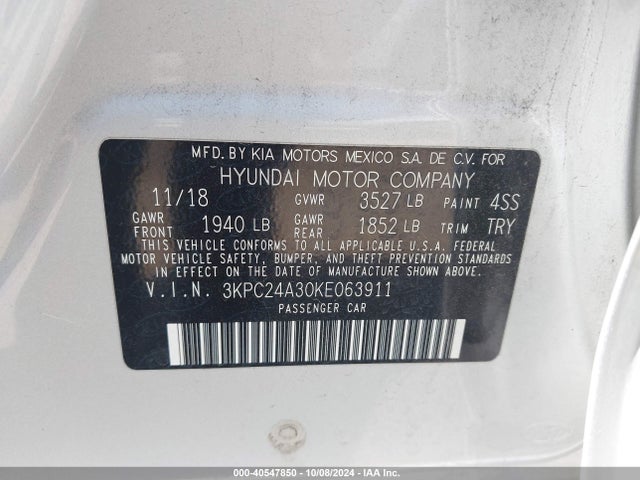 Hyundai ACCENT SE 2019 3KPC24A30KE063911 Image 9