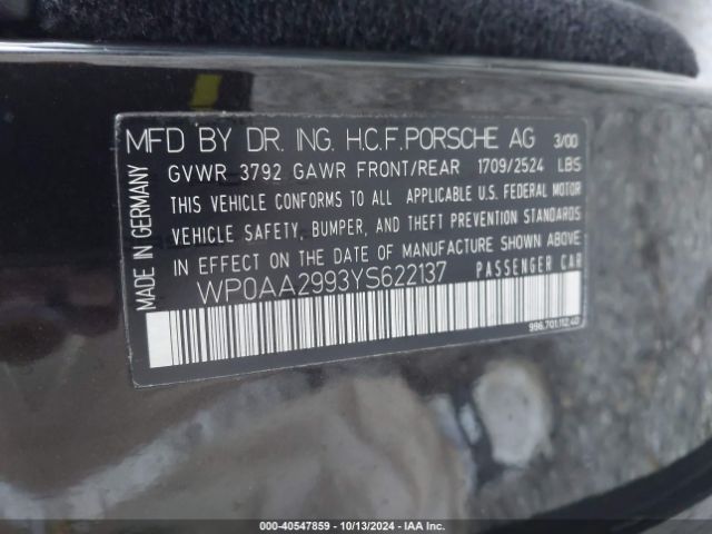 2000 PORSCHE 911 WP0AA2993YS622137 Photo 8