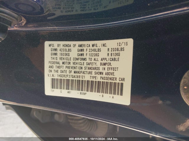 Honda ACCORD LX 2016 1HGCR2F37GA089121 Image 9