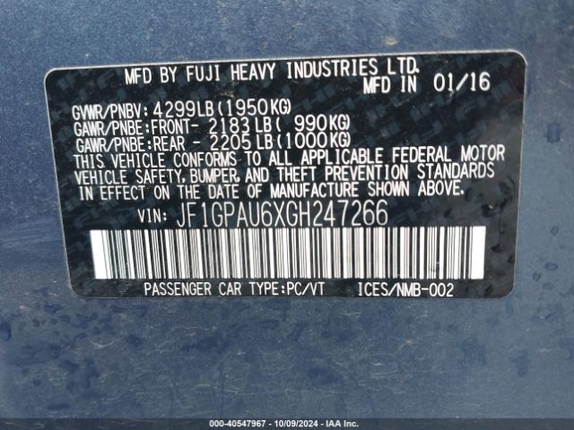 JF1GPAU6XGH247266 Subaru Impreza 2.0i Sport Limited