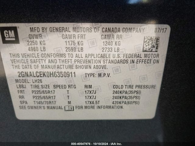 2GNALCEK0H6350911 Chevrolet EQUINOX LT