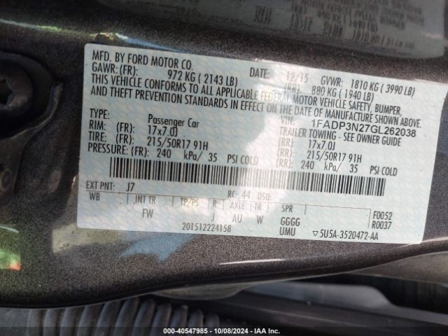 1FADP3N27GL262038 Ford Focus Titanium