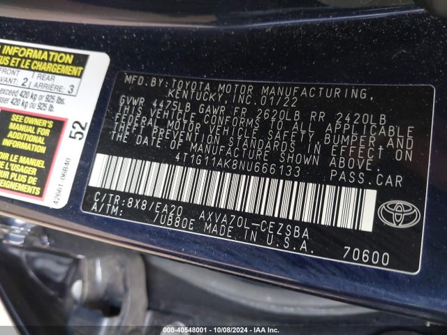 Toyota CAMRY SE 2022 4T1G11AK8NU666133 Image 9