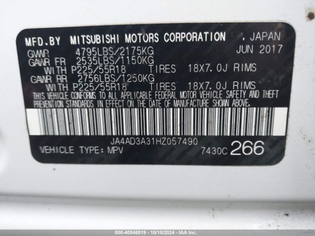 JA4AD3A31HZ057490 Mitsubishi Outlander Sel