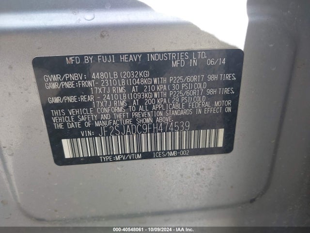 Subaru Forester 2.5i Premium 2015 JF2SJADC9FH474539 Image 9