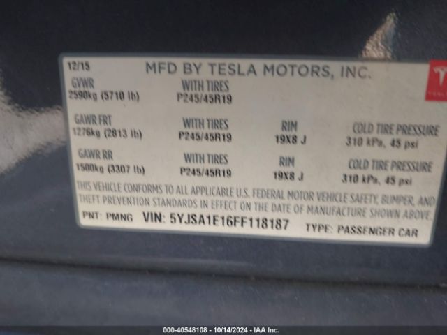 5YJSA1E16FF118187 Tesla Model S 60/70/85