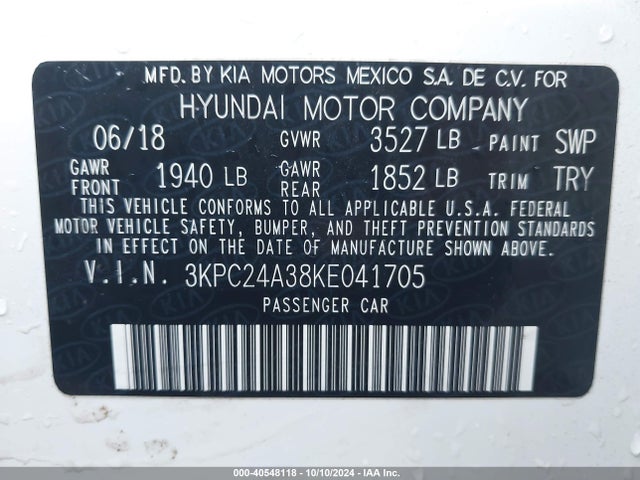 Hyundai ACCENT SE 2019 3KPC24A38KE041705 Image 9