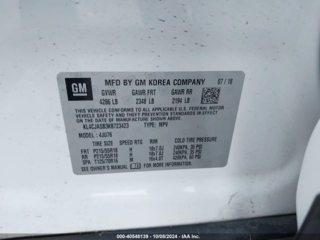 KL4CJASB3KB723423 Buick Encore Fwd Preferred