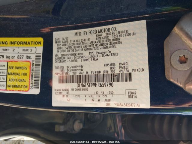 3LN6L5E99HR659790 Lincoln Mkz Reserve