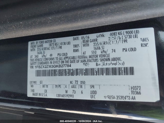 Ford Transit-350 Xlt 2016 1FBZX2ZM3GKB27784 Image 9