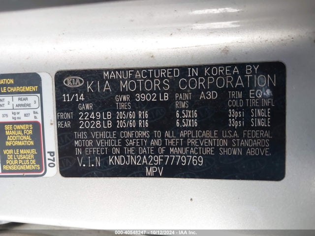 KIA Soul 2015 KNDJN2A29F7779769 Image 9