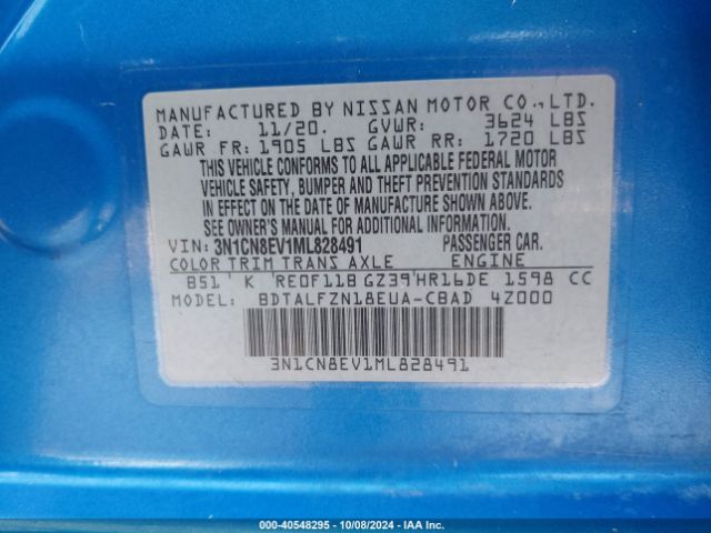 3N1CN8EV1ML828491 Nissan Versa Sv Xtronic Cvt