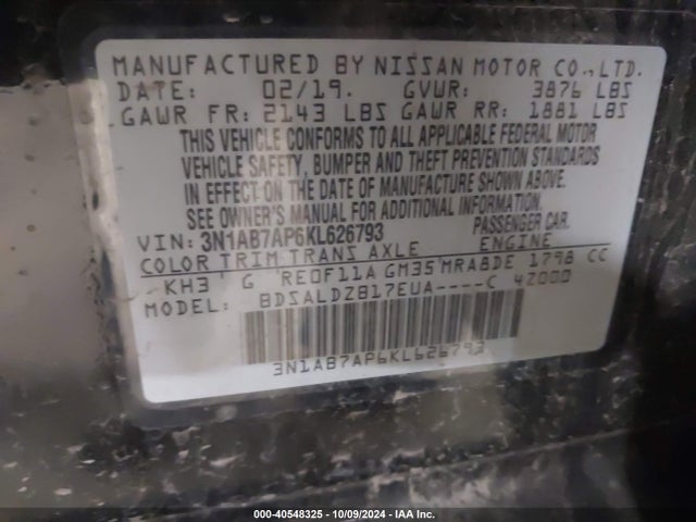 Nissan SENTRA SV 2019 3N1AB7AP6KL626793 Image 9