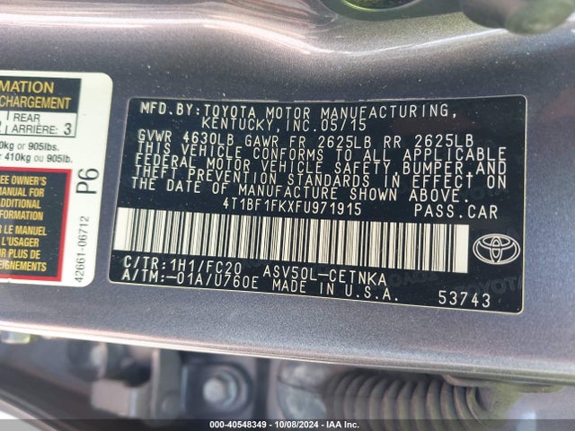 Toyota CAMRY LE 2015 4T1BF1FKXFU971915 Image 9