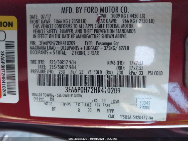 3FA6P0H72HR410209 Ford FUSION SE